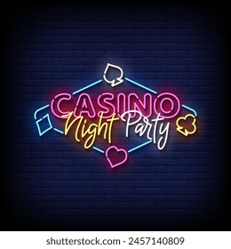 Casino Nacht Party Neon Sign auf Backstein Hintergrund Vektorgrafik