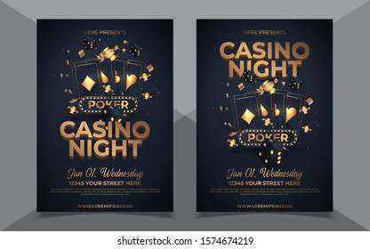 Casino Night Party Template Design With Casino Element On Shiny Black Background And Venue Details.