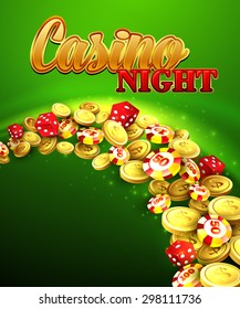 Casino night. Vector Illustration with roulette, coins EPS 10