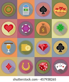 casino objects and equipment flat icons illustration isolated on background