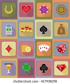 casino objects and equipment flat icons illustration isolated on background