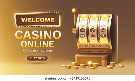 Casino online 777 banner slots machine winner, jackpot fortune of luck. Vector illustration