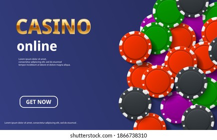Casino online background with chips. Concept for flyer, banner, poster. Vector illustration.