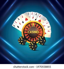 Casino online background with roulette wheel and playing cards