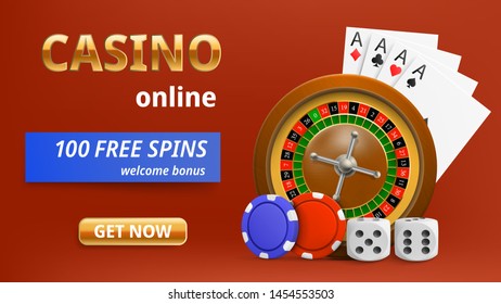 Casino online background. Wood roulette, white dice, chips and cards. Vector illustration concept.