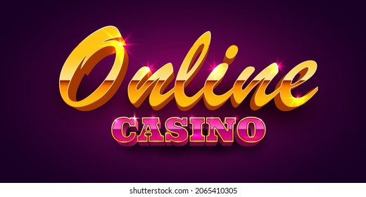 Casino online banner. Sign with golden letters. Vector illustration