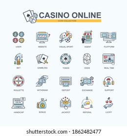 Casino Online Banner Web Icon For Business, User, Website, Agent, Virtual Sport, Gambling, Game Card, Odds, Bet And Payment. Minimal Vector Cartoon Concept.