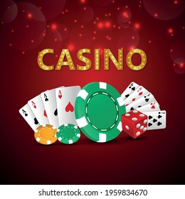 Casino online gambling game with creative vector playing cards and casino chips