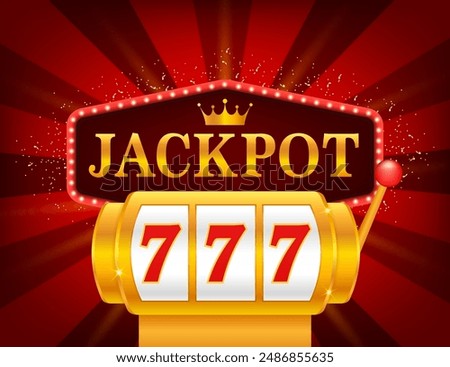 Casino online landing page. Winning red background. Golden slot machine wins the jackpot. Big win on jackpot casino win. Game slot concept. Vector illustration