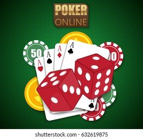 Casino online poker traditional cards set for safe gambling getting cash money. Illustration of casino online in flat style. Online poker app. Vector EPS10