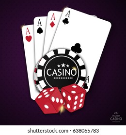 Casino online poker traditional cards set for safe gambling getting cash money. Illustration of casino online in flat style. Online poker app. Vector EPS10