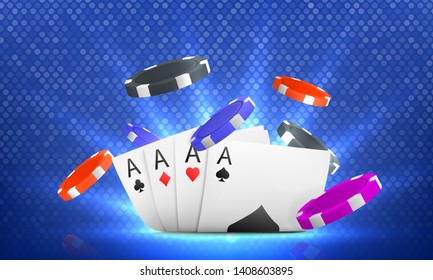Casino online shine background with chips and cards. Concept for flyer, banner, poster. Vector illustration.