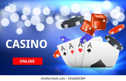 Casino online shine background with chips, dice and cards. Concept for flyer, banner, poster. Vector illustration.