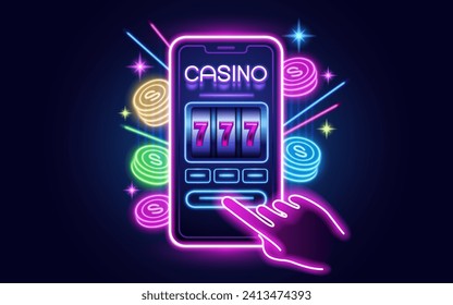 Casino online, Vegas 777 slots, phone screen game. Vector illustration 