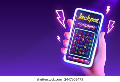 Casino online, Vegas 777 slots, phone screen game. Vector illustration 