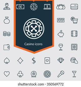 casino outline, thin, flat, digital icon set for web and mobile