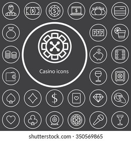 casino outline, thin, flat, digital icon set for web and mobile