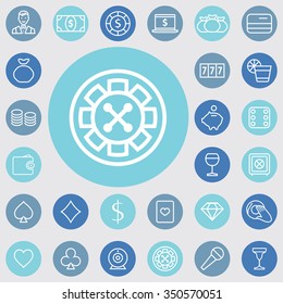 casino outline, thin, flat, digital icon set for web and mobile