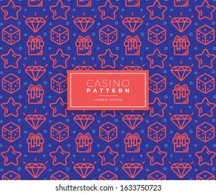 Casino Pattern Icons Outline Style Vector with Blue Background, Casino Gambling Symbol with Lines Flat Pattern Wallpaper Abstract Poker Design Illustration