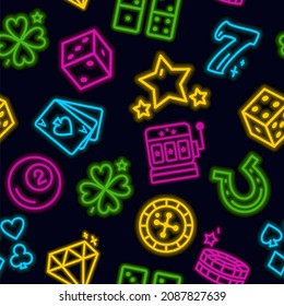 The casino pattern. Neon-style templates. Vector illustration in doodle style.