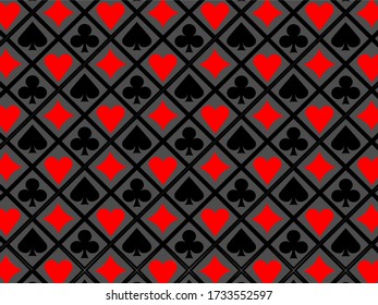 Casino pattern red and black card suits poker vector design