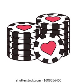casino pile chips with heart isolated icon vector illustration design