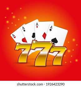 Casino player cards sets. Poker club game. Player cards sets deck spread 4 aces royal flush hand realistic collection. Vector illustration 