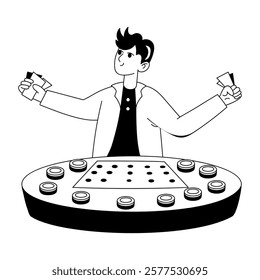 Casino player illustration in drawing style 

