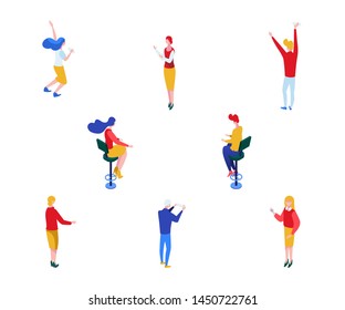 Casino players isometric vector characters set. Male and female gamblers, croupier in uniform, lottery jackpot winners isolated 3D color cliparts pack. Gambling business, addictive entertainment