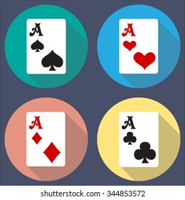 casino playing card  ace buttons with flat long shadow icons set for web and mobile applications