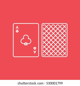 Casino Playing Card Ace Club Suit Line Icon On Red Background