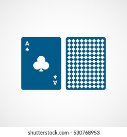 Casino Playing Card Ace Club Suit Blue Flat Icon On White Background