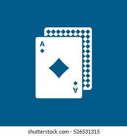 Casino Playing Card Ace Diamond Suit Flat Icon On Blue Background