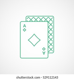 Casino Playing Card Ace Diamond Suit Green Line Icon On White Background