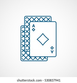 Casino Playing Card Ace Diamond Suit Blue Line Icon On White Background