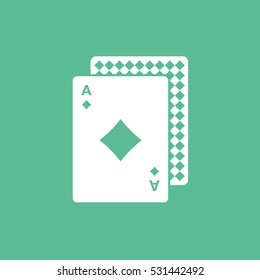 Casino Playing Card Ace Diamond Suit Flat Icon On Green Background
