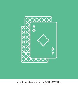 Casino Playing Card Ace Diamond Suit Line Icon On Green Background