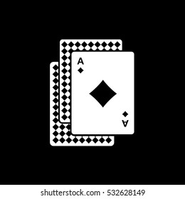 Casino Playing Card Ace Diamond Suit Flat Icon On Black Background