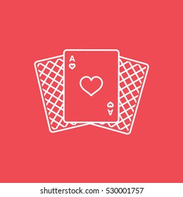 Casino Playing Card Ace Heart Suit Line Icon On Red Background