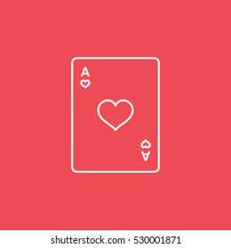 Casino Playing Card Ace Heart Suit Line Icon On Red Background