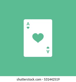 Casino Playing Card Ace Heart Suit Flat Icon On Green Background