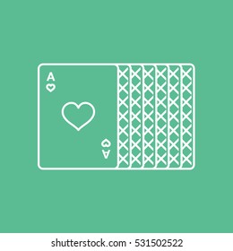 Casino Playing Card Ace Heart Suit Line Icon On Green Background