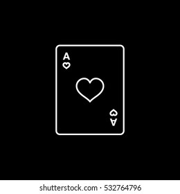 Casino Playing Card Ace Heart Suit Line Icon On Black Background