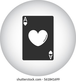 Casino Playing Card Ace Heart symbol sign silhouette icon on background