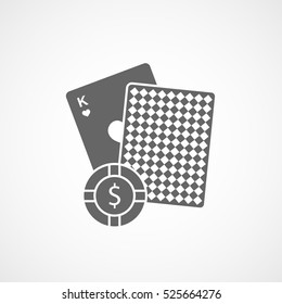 Casino Playing Card And Chip Flat Icon On White Background