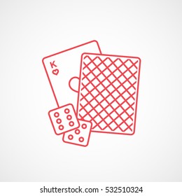 Casino Playing Card And Dice Emblem Four Red Line Icon On White Background