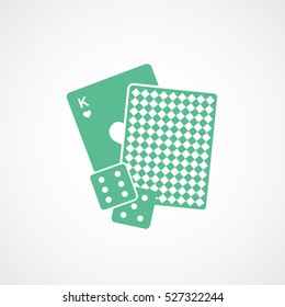 Casino Playing Card And Dice Green Flat Icon On White Background