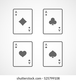 Casino Playing Card Four Aces Line Icon On White Background