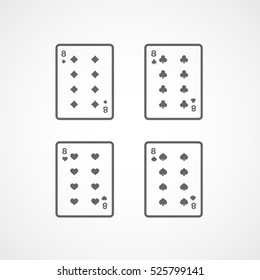 Casino Playing Card Four Eights Line Icon On White Background