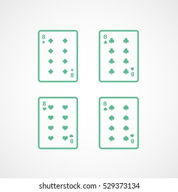 Casino Playing Card Four Eights Green Line Icon On White Background